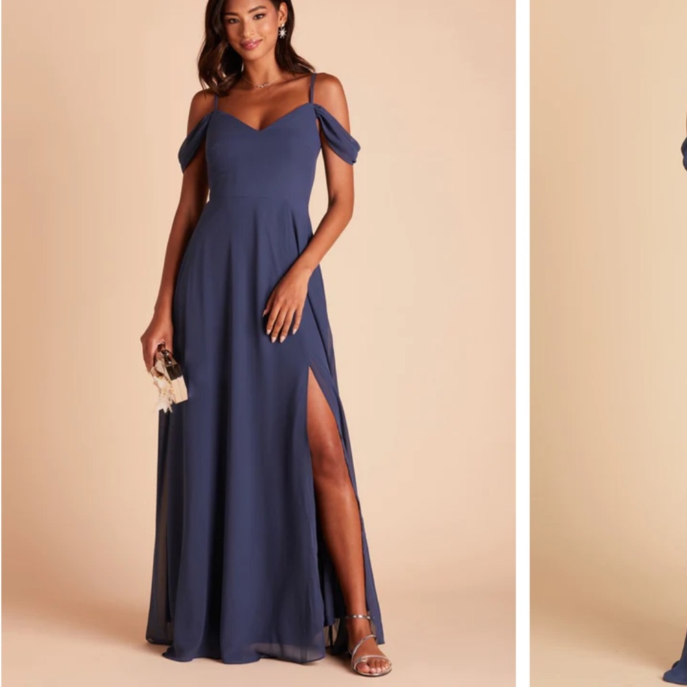 Birdy Grey Devin Convertible dress with slit in slate blue